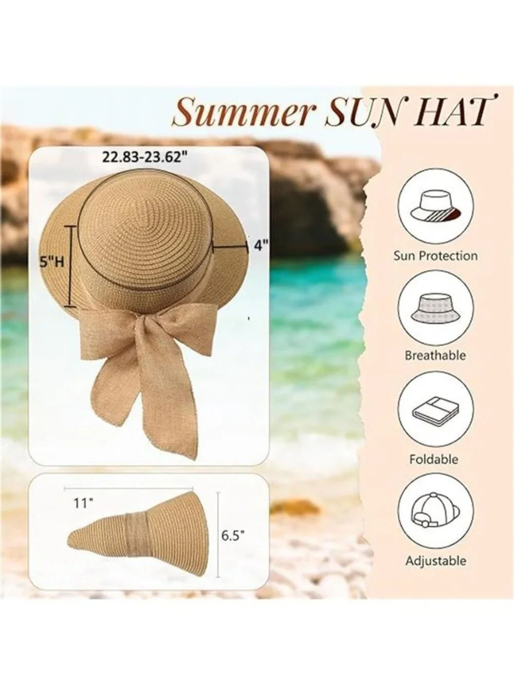 Sun Hats for Women Straw Beach Hat UV Sun Protection Foldable Bowknot Sun